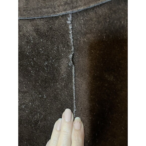 Vtg LEATHERCRAFT Skirt Suede Leather A-Line Snap Front Brown Gilmore Girls - Picture 6 of 7